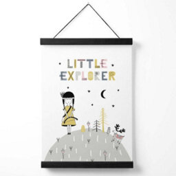 Artze Wall Art Cute Little Girl Explorer Scandi Quote Art Print With Black Frame Size: A4 - thumbnail 1