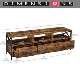 Modcraft Industrial Tv Stand For Up To 65-Inch Tv Media Console With 3 Drawers & 3 Open Shelves - thumbnail 3