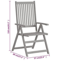 Berkfield Garden Reclining Chairs 4 Pcs Grey Solid Acacia Wood - thumbnail 9
