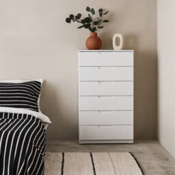 Wyld Haus Leipzig White Gloss Tall Chest Of 6 Drawers - thumbnail 1