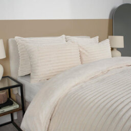 Ohs Ribbed Duvet Cover Faux Fur Winter Warm Bedding Set, Cream - Super King - thumbnail 3