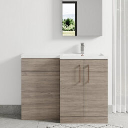 Balterley Right-Hand Bathroom Vanity And Wc Unit Combination With Basin - 1100mm - Woodgrain Mid Oak With Copper Handles - thumbnail 2