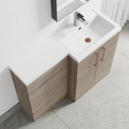 Balterley Right-Hand Bathroom Vanity And Wc Unit Combination With Basin - 1100mm - Woodgrain Mid Oak With Copper Handles - thumbnail 3