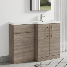 Balterley Right-Hand Bathroom Vanity And Wc Unit Combination With Basin - 1100mm - Woodgrain Mid Oak With Copper Handles - thumbnail 4
