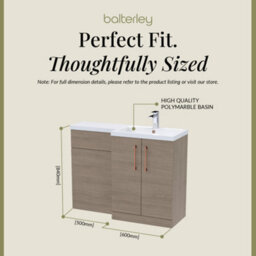 Balterley Right-Hand Bathroom Vanity And Wc Unit Combination With Basin - 1100mm - Woodgrain Mid Oak With Copper Handles - thumbnail 5