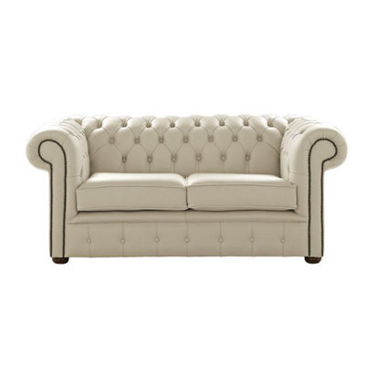 Chesterfield 2 Seater Shelly Cream Leather Sofa Settee Bespoke In Classic Style - image 1