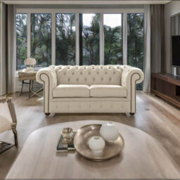 Chesterfield 2 Seater Shelly Cream Leather Sofa Settee Bespoke In Classic Style - thumbnail 2