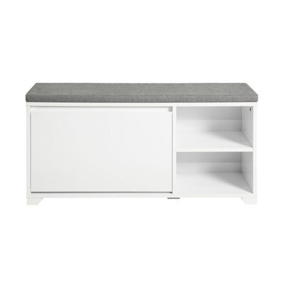 Sobuy Fsr119-W, Hallway Shoe Bench Shoe Cabinet With Seat Cushion And Flip-Drawer,white,w90Xd24Xh47 - image 1