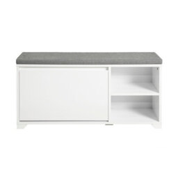 Sobuy Fsr119-W, Hallway Shoe Bench Shoe Cabinet With Seat Cushion And Flip-Drawer,white,w90Xd24Xh47 - thumbnail 1