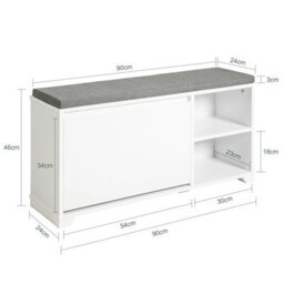 Sobuy Fsr119-W, Hallway Shoe Bench Shoe Cabinet With Seat Cushion And Flip-Drawer,white,w90Xd24Xh47 - thumbnail 3