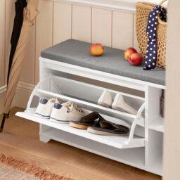 Sobuy Fsr119-W, Hallway Shoe Bench Shoe Cabinet With Seat Cushion And Flip-Drawer,white,w90Xd24Xh47 - thumbnail 7