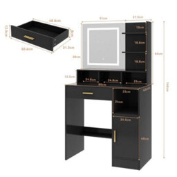 Black Dressing Table W/mirror, Drawers, Led Lights, Shelves And Open Compartments - thumbnail 2