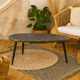 Wyld Haus Alabama Black Marble Oval Coffee Table With Hairpin Metal Legs - thumbnail 2
