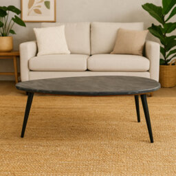 Wyld Haus Alabama Black Marble Oval Coffee Table With Hairpin Metal Legs - thumbnail 1