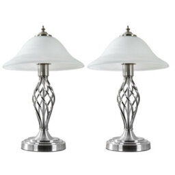 Valuelights Memphis Pair Of Traditional Style Satin Nickel Barley Twist Table Lamps With Frosted Shades