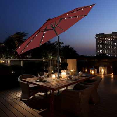 Sundaze 2.7M Wine Red Garden Parasol Umbrella With Solar Led Lights And Crank Tilt Function Outdoor Patio - image 1