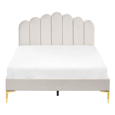 Wyld And Coco Eu Velvet Small Double Bed In Off White With Adjustable Headboard - image 1