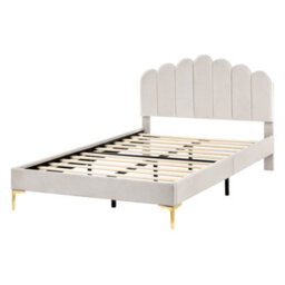 Wyld And Coco Eu Velvet Small Double Bed In Off White With Adjustable Headboard - thumbnail 4