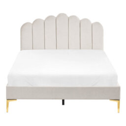 Wyld And Coco Eu Velvet Small Double Bed In Off White With Adjustable Headboard - thumbnail 1