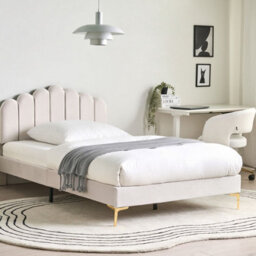 Wyld And Coco Eu Velvet Small Double Bed In Off White With Adjustable Headboard - thumbnail 2