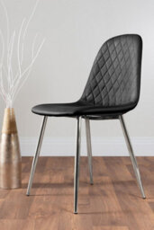 Furniturebox Uk Carson White Marble Effect Square Dining Table & 2 Black Corona Silver Chairs - thumbnail 9