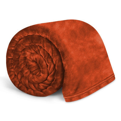 Ameha Fleece Plain Blanket, Lightweight & Reversible Throw For Travel, Bed & Sofa Blanket, Rust King 200X240Cm - image 1