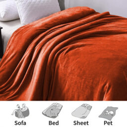Ameha Fleece Plain Blanket, Lightweight & Reversible Throw For Travel, Bed & Sofa Blanket, Rust King 200X240Cm - thumbnail 3