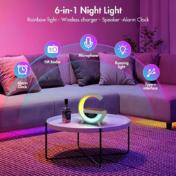 Taylor & Brown Rgb Dimmable Light Lamp With Wireless Charger, Bluetooth Speaker, Alarm Clock, G-Shaped Night Light Bedroom Lamp - thumbnail 3