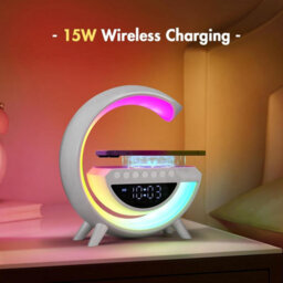 Taylor & Brown Rgb Dimmable Light Lamp With Wireless Charger, Bluetooth Speaker, Alarm Clock, G-Shaped Night Light Bedroom Lamp - thumbnail 5