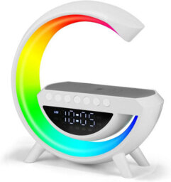 Taylor & Brown Rgb Dimmable Light Lamp With Wireless Charger, Bluetooth Speaker, Alarm Clock, G-Shaped Night Light Bedroom Lamp - thumbnail 1