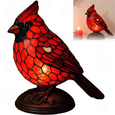 Amorly Stained Glass Style Cardinal Lamp, Resin Red Bird Small Desk Lamp, Christmas Decorative Night Light For Bedroom, Office,home Decor - image 1
