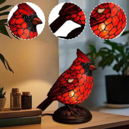 Amorly Stained Glass Style Cardinal Lamp, Resin Red Bird Small Desk Lamp, Christmas Decorative Night Light For Bedroom, Office,home Decor - thumbnail 3