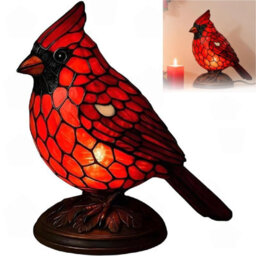 Amorly Stained Glass Style Cardinal Lamp, Resin Red Bird Small Desk Lamp, Christmas Decorative Night Light For Bedroom, Office,home Decor - thumbnail 1