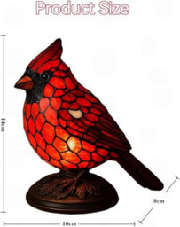 Amorly Stained Glass Style Cardinal Lamp, Resin Red Bird Small Desk Lamp, Christmas Decorative Night Light For Bedroom, Office,home Decor - thumbnail 5