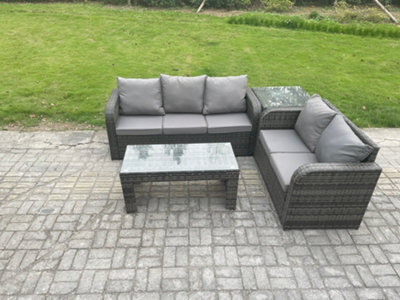 Fimous Outdoor Rattan Garden Furniture Set Patio Lounge Sofa Set With Rectangular Coffee Table Side Table Dark Grey Mixed - image 1