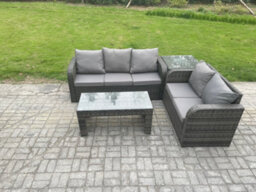 Fimous Outdoor Rattan Garden Furniture Set Patio Lounge Sofa Set With Rectangular Coffee Table Side Table Dark Grey Mixed - thumbnail 1