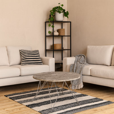 Wyld Haus Alba Round Coffee Table Grey-Brown Marble Top Hairpin Metal Legs - image 1