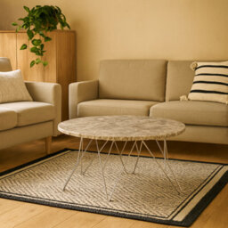Wyld Haus Alba Round Coffee Table Grey-Brown Marble Top Hairpin Metal Legs - thumbnail 2