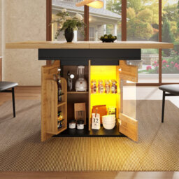 Btm Extendable Dining Table 110 To 140X80Cm, Foldable With Led And Storage Cabinet - thumbnail 3