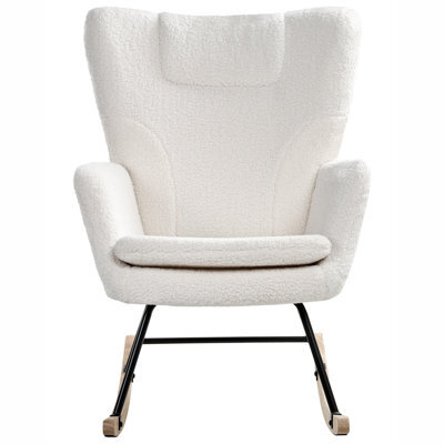 Wyld And Coco Nordicnest Rocking Chair - White Boucle Upholstery With Rubberwood Skates - W72 X D87 X H98Cm - image 1