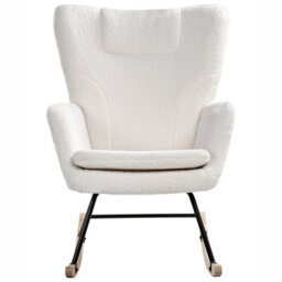 Wyld And Coco Nordicnest Rocking Chair - White Boucle Upholstery With Rubberwood Skates - W72 X D87 X H98Cm - thumbnail 1