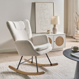 Wyld And Coco Nordicnest Rocking Chair - White Boucle Upholstery With Rubberwood Skates - W72 X D87 X H98Cm - thumbnail 2