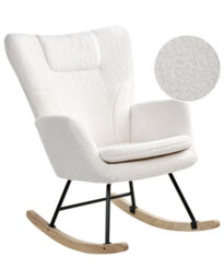 Wyld And Coco Nordicnest Rocking Chair - White Boucle Upholstery With Rubberwood Skates - W72 X D87 X H98Cm - thumbnail 3