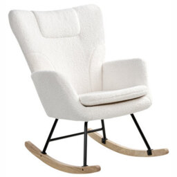 Wyld And Coco Nordicnest Rocking Chair - White Boucle Upholstery With Rubberwood Skates - W72 X D87 X H98Cm - thumbnail 4