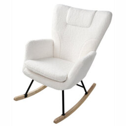 Wyld And Coco Nordicnest Rocking Chair - White Boucle Upholstery With Rubberwood Skates - W72 X D87 X H98Cm - thumbnail 6