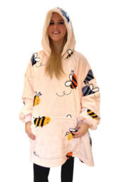 Urban Unique Bumble Bees Sherpa Fleece Hoodie Blanket/throw Pink Oversized - thumbnail 3