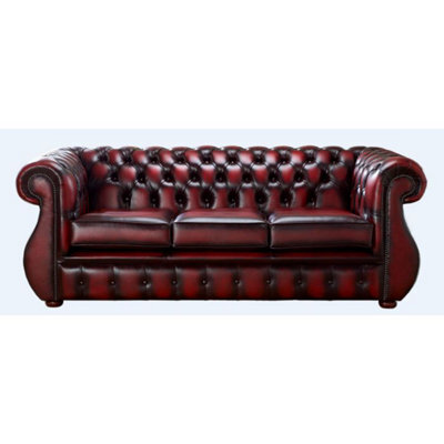 Chesterfield 3 Seater Antique Oxblood Leather Sofa Bespoke In Kimberley Style - image 1