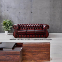 Chesterfield 3 Seater Antique Oxblood Leather Sofa Bespoke In Kimberley Style - thumbnail 3