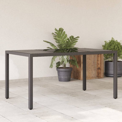 Berkfield Garden Table With Glass Top Black 150X90X75 Cm Poly Rattan - image 1