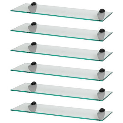 Harbour Housewares 6X Floating Glass Shelves - 60Cm - Black Brackets - Bathroom Shower Storage Vanity Display Unit Shelf - image 1